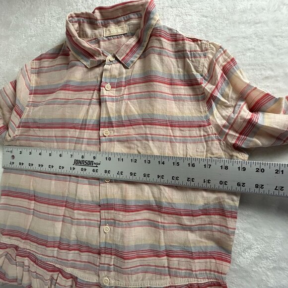 CP Shades Womens XS Striped Button-Up Blouse Cotton/Silk Red/Beige Pleated Hem - Picture 7 of 8